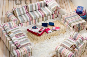 Everyone loves Scattergories. There's a pile of family games behind the ottoman,too.